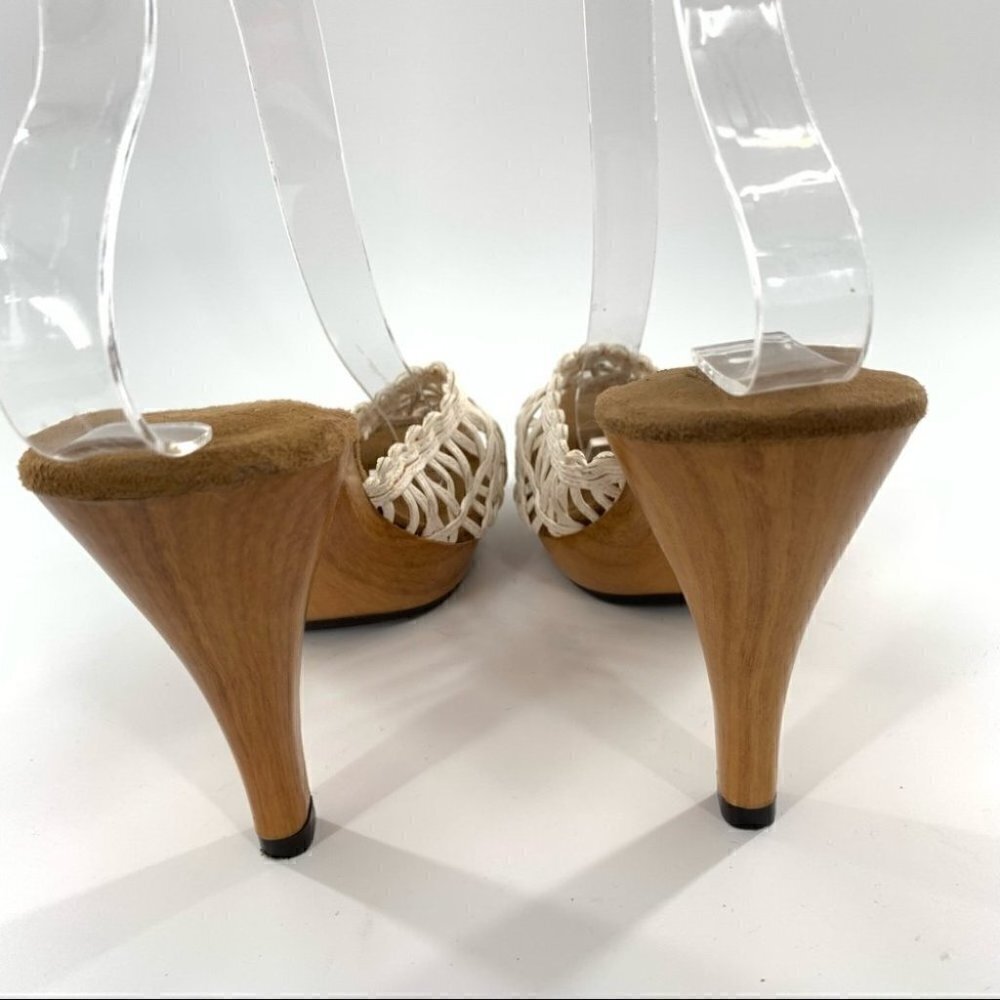 Ana womens heels size 8.5 white woven faux wooden heel vintage Y2k chunky Barbie - Picture 3 of 11